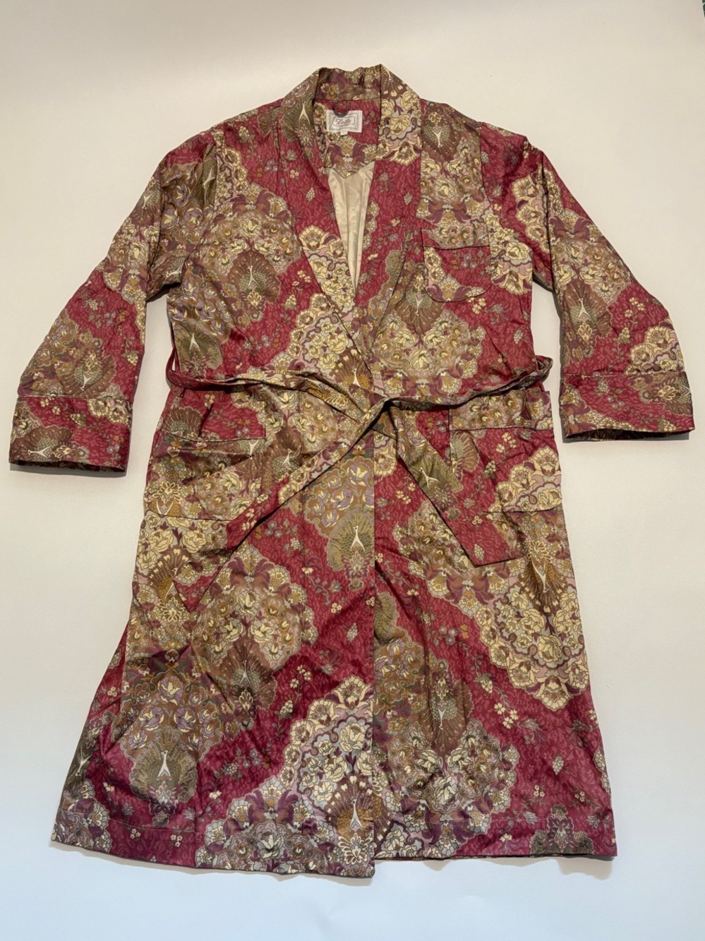 Lotte Red and Gold Paisley Wrap Robe with tie around waist